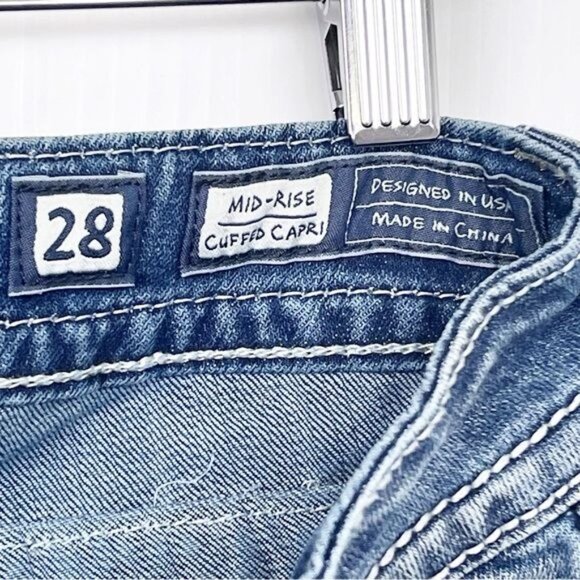 Miss Me Mid Rise Cuffed Capri Jeans Stretch Flap Pocket Rhinestones 28 - Picture 5 of 11